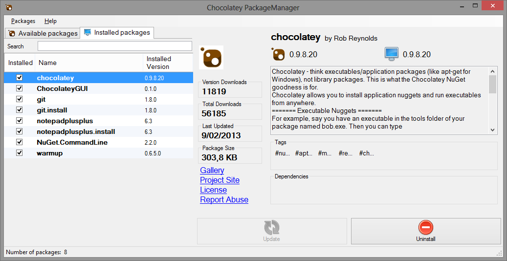 ChocolateyGUI screenshot