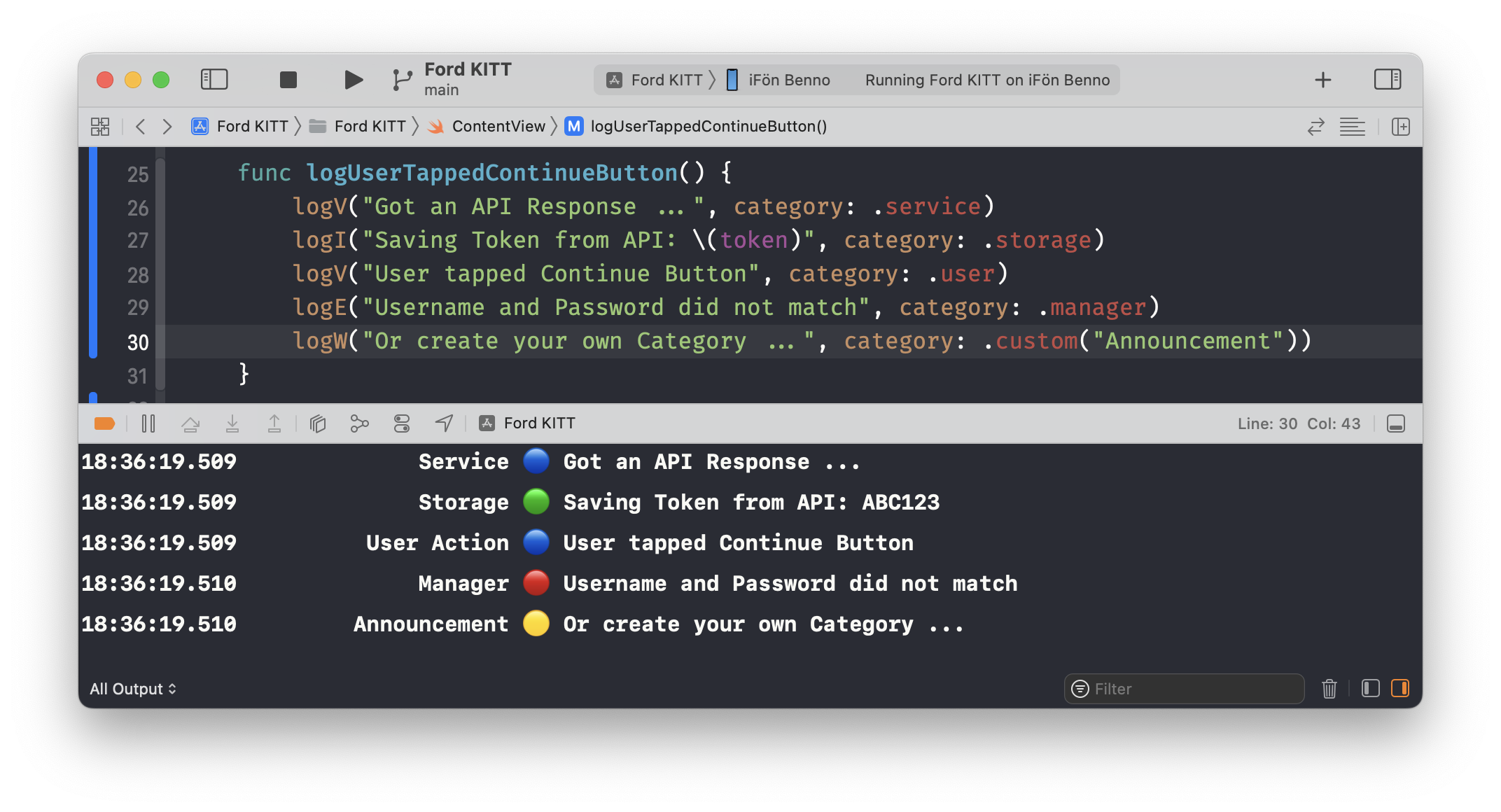 Console Output of multiple PrettyLog statements with different Log Categories