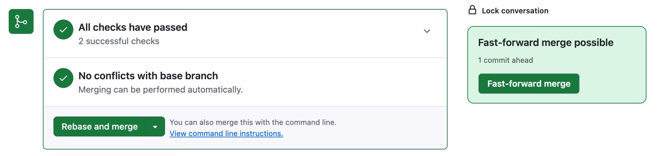 Fast-forward merge for GitHub screenshot