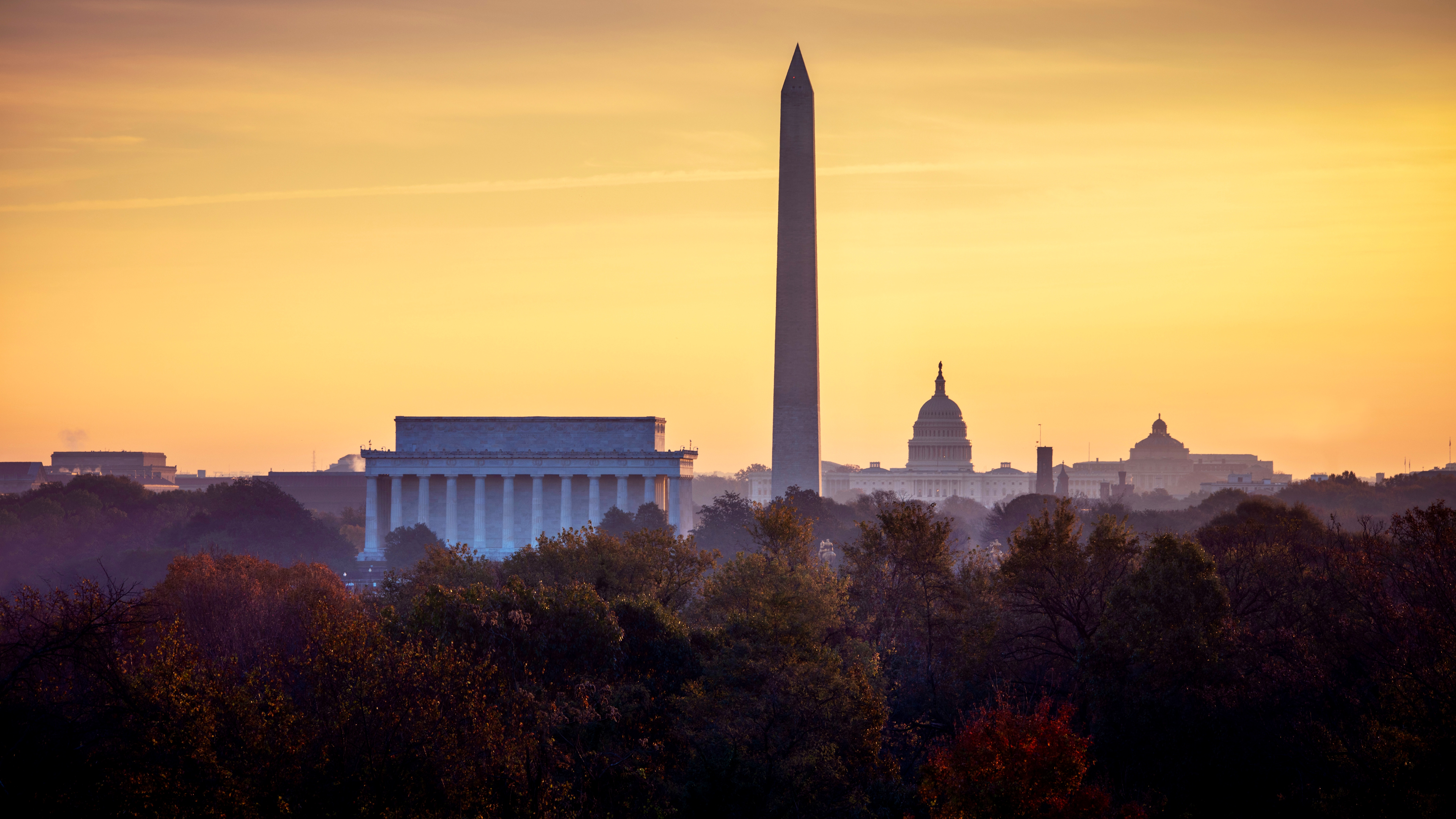 Autumn sunrise over the National Mall, Washington, DC