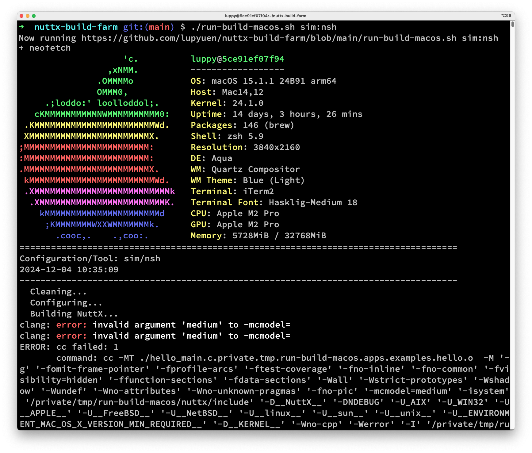 macOS won't compile sim:nsh