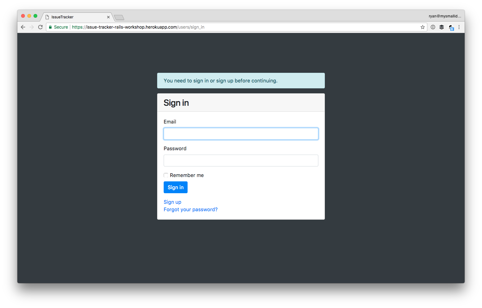 Screenshot of login form
