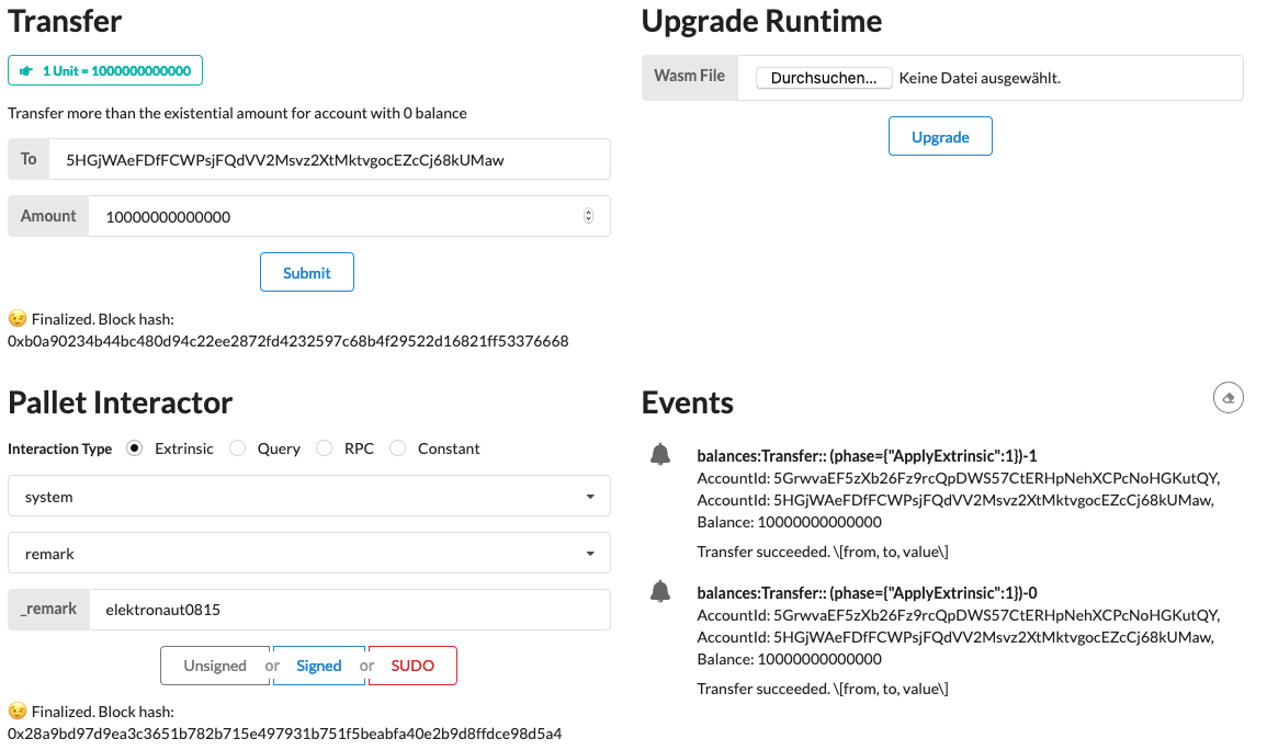 Screenshot that shows processed transaction and remark