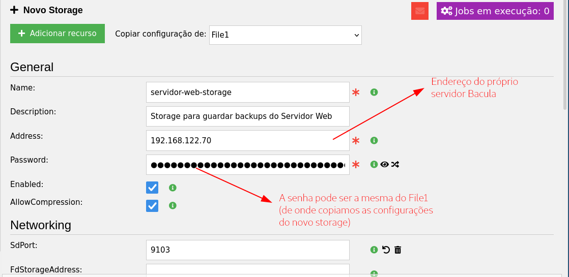 Criação do novo storage