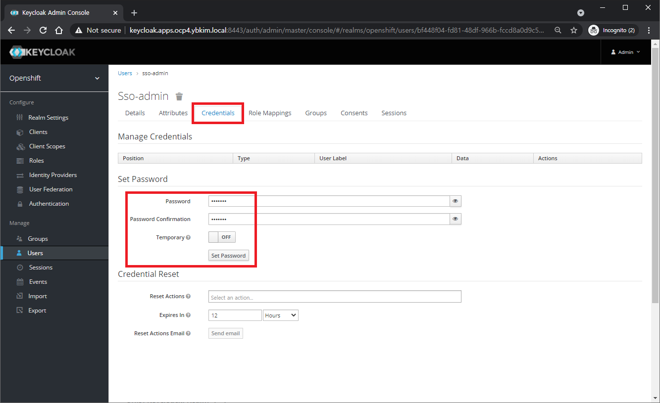 OpenShift v4.x - IDP Keycloak: Add Account of sso-admin #2