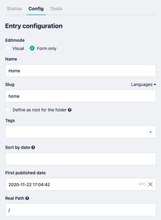 Page template configuration in Storyblok