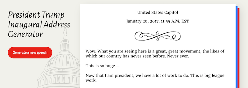 Screenshot of Trump Inaugural Address Generator