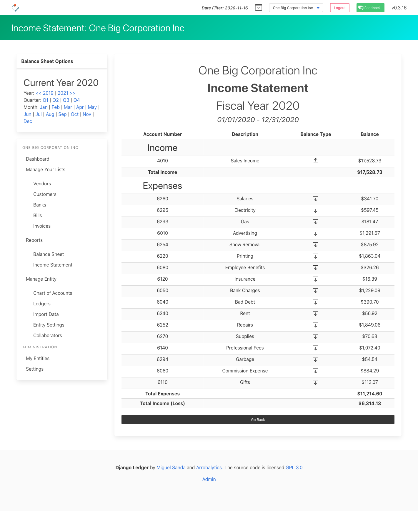 django ledger balance sheet