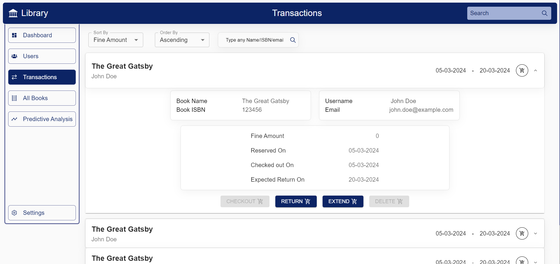 Library Management System - Transactions