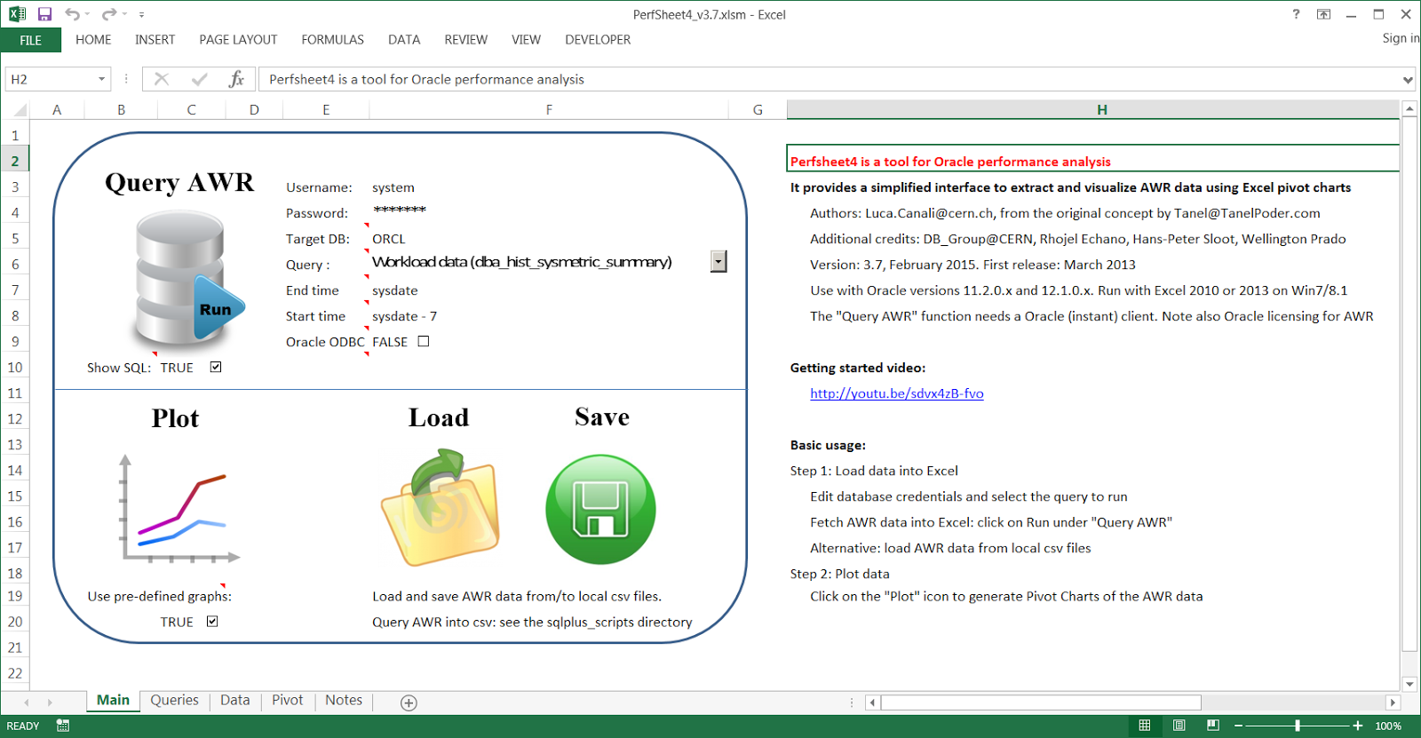 Example PerfSheet4 interface