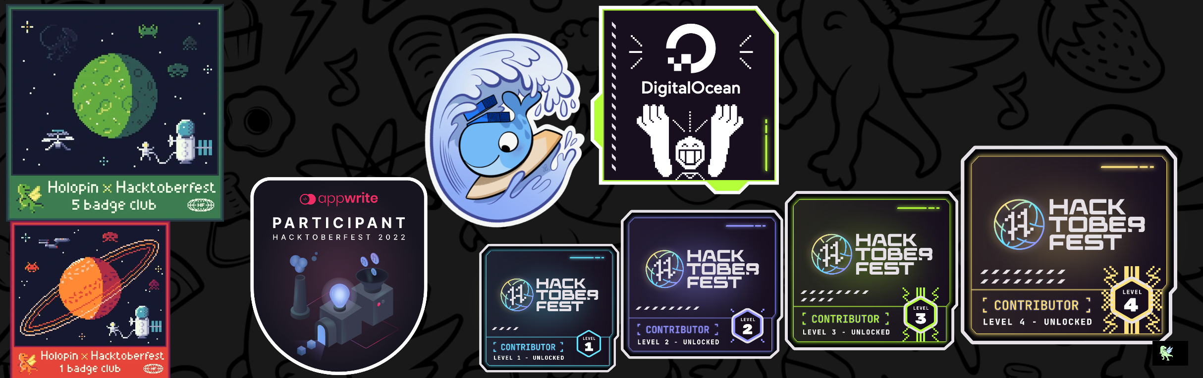 An image of @munyoudoum's Holopin badges, which is a link to view their full Holopin profile