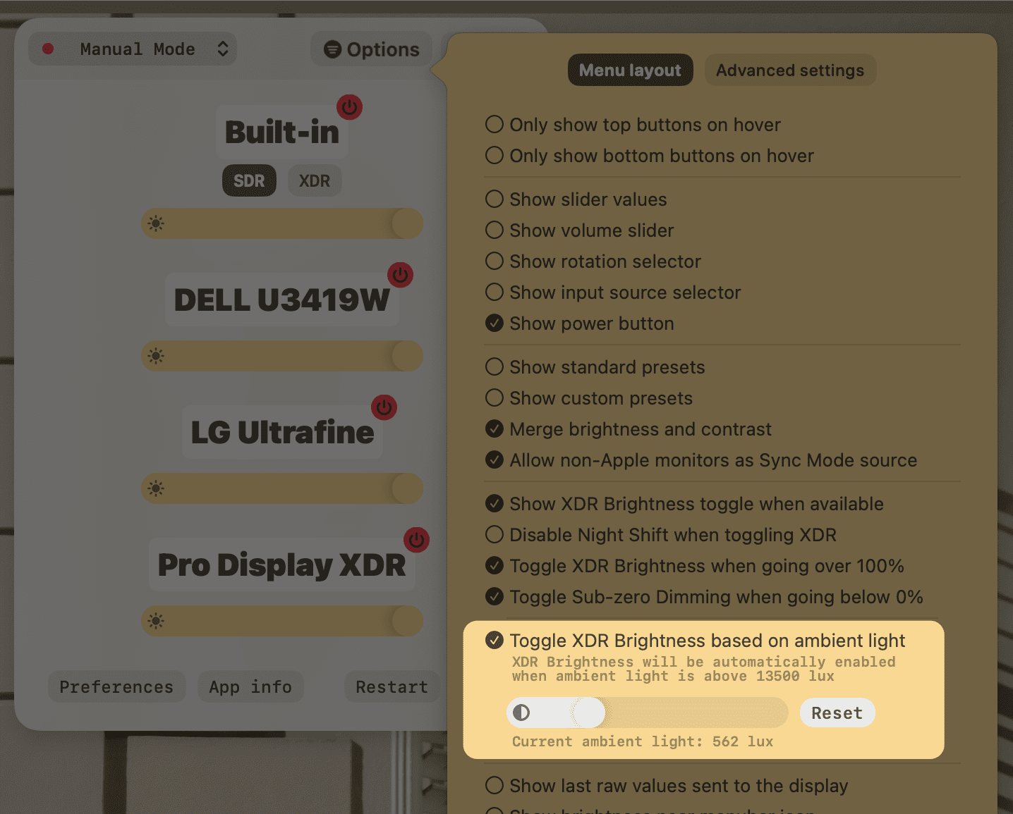 auto xdr ambient light setting