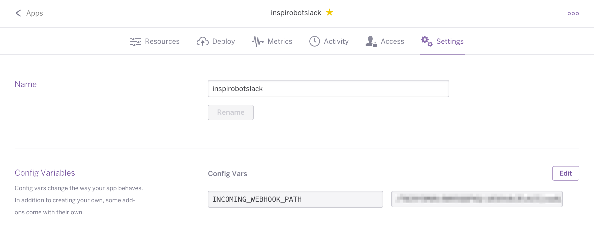 Image of Heroku Settings