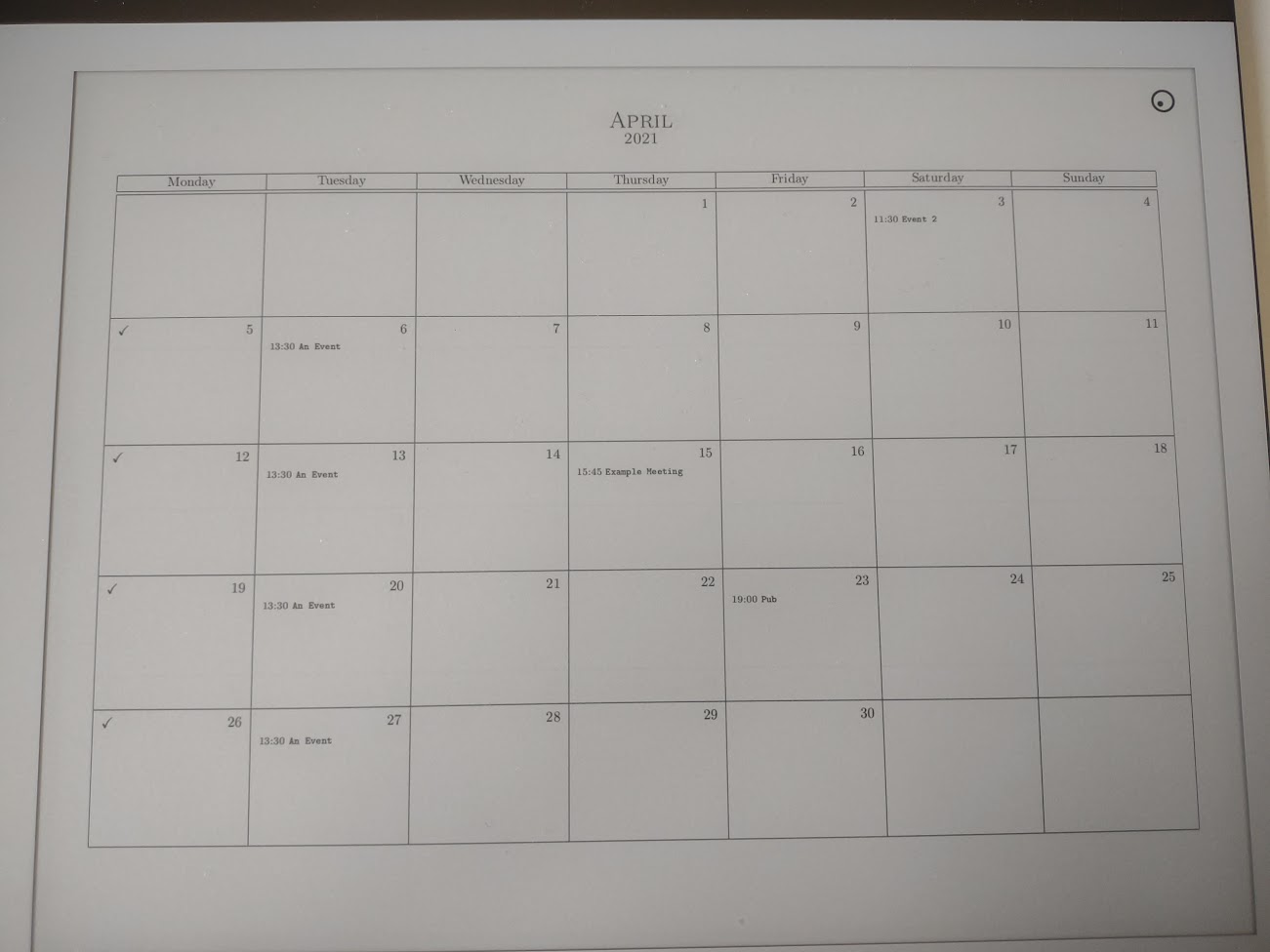 Main calendar