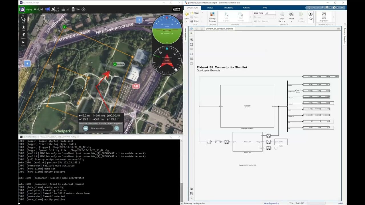 Demonstration of the Pixhawk SIL connector example