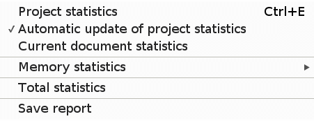 Project > Statistics submenu