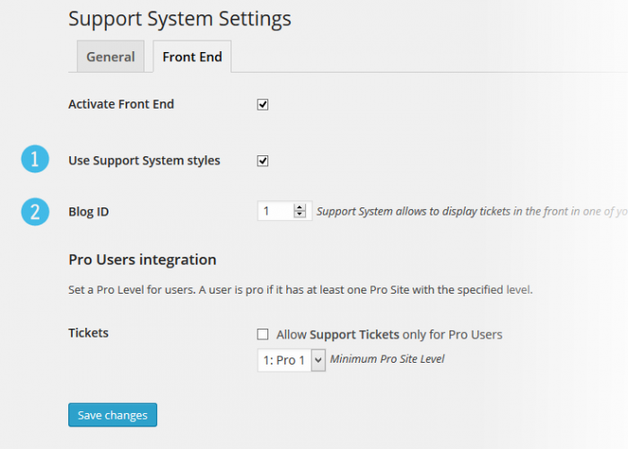 Support System Settings Frontend