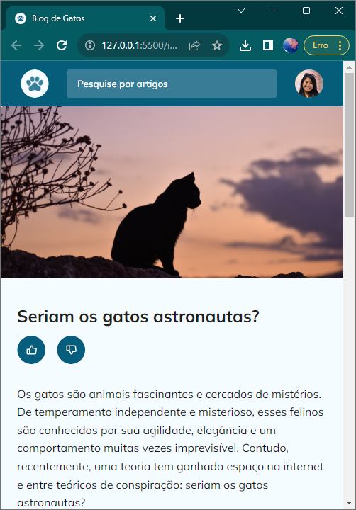 screenshot of projeto 09 blog de gatos mobile