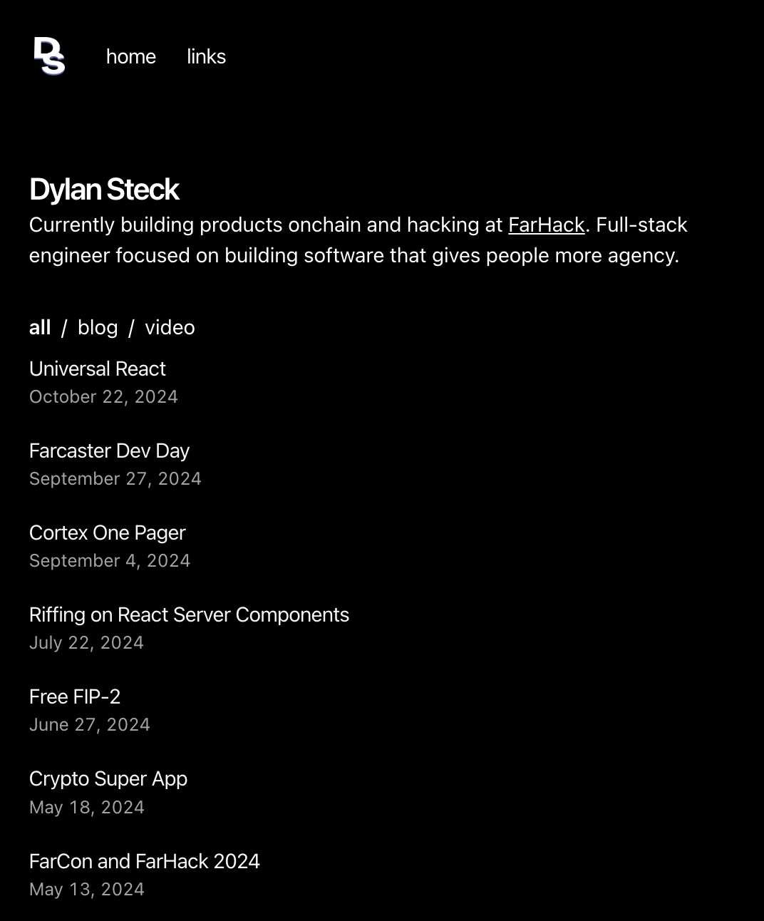 dylansteck.com homepage screenshot as of November 2024