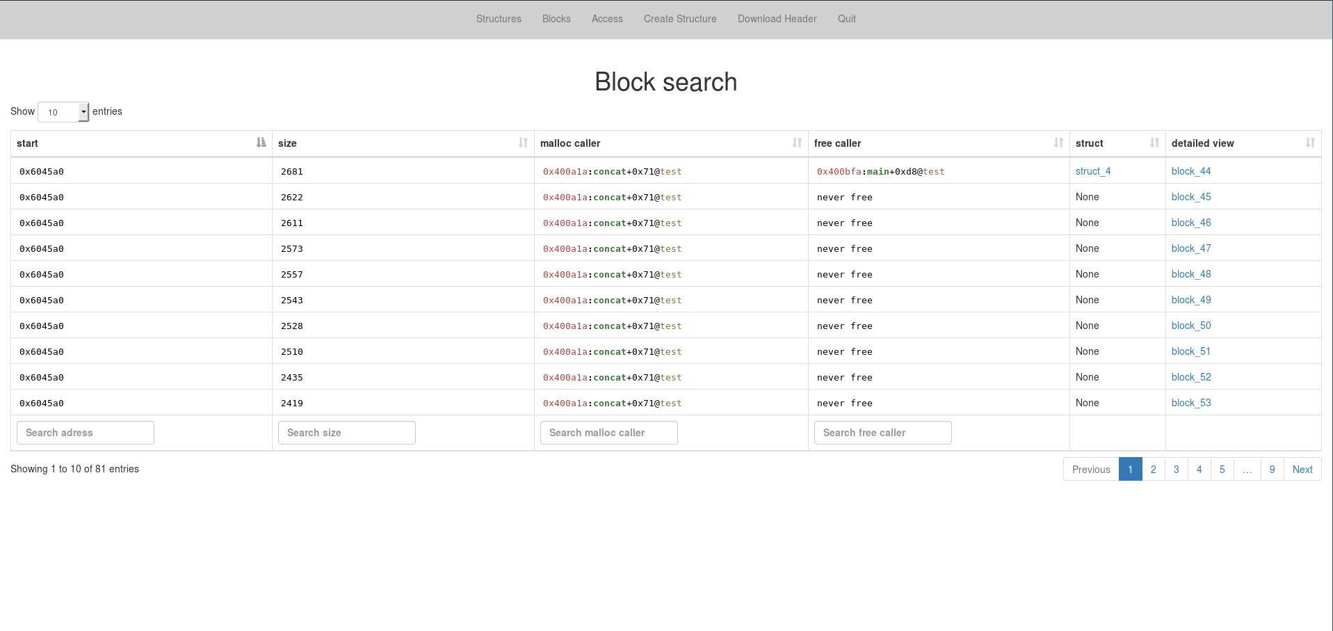 Block search view
