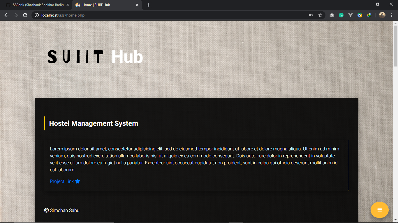 Screenshot of Project page