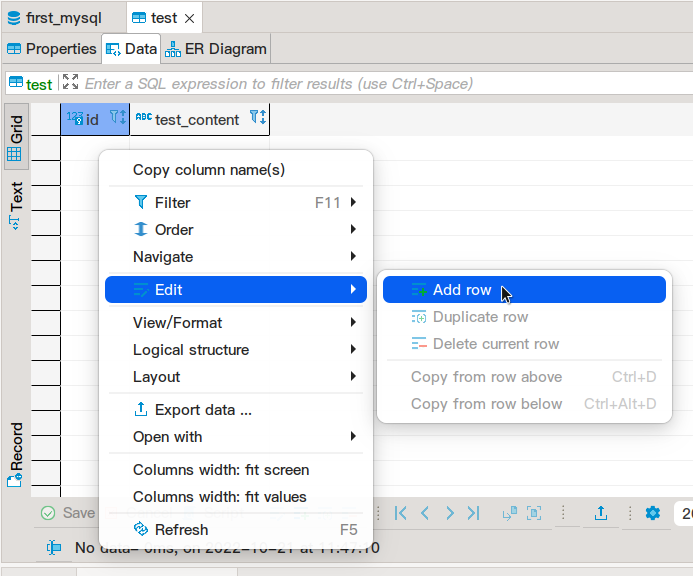 add_a_row_in_an_empty_table_in_DBeaver