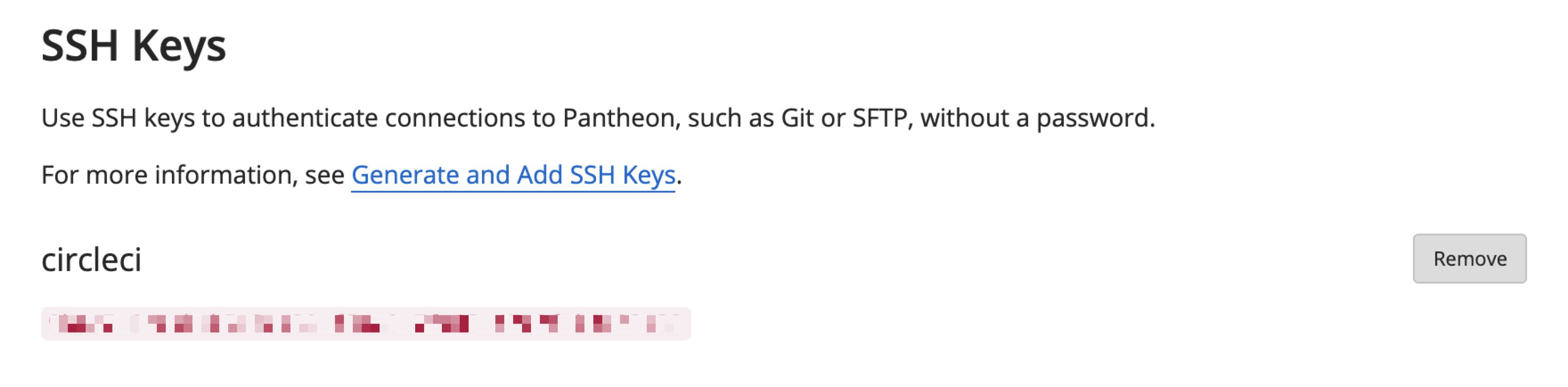 SSH keys screen