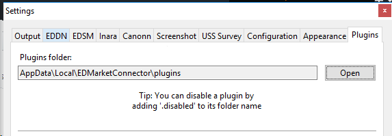 EDMC Settings Plugins Tab