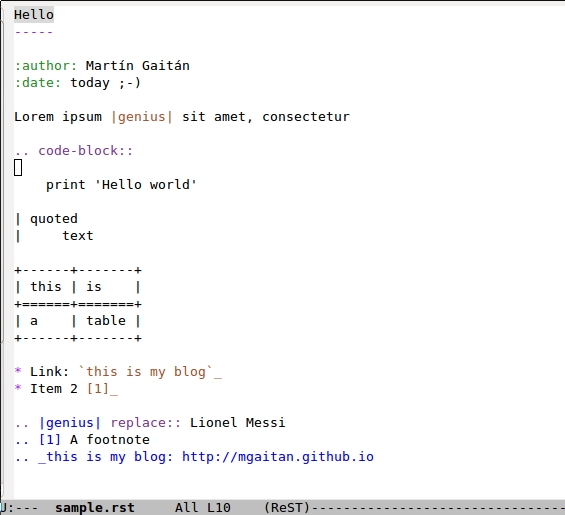 emacs rst