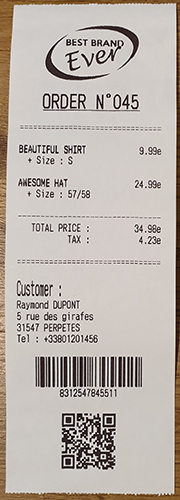 Example of a printed receipt
