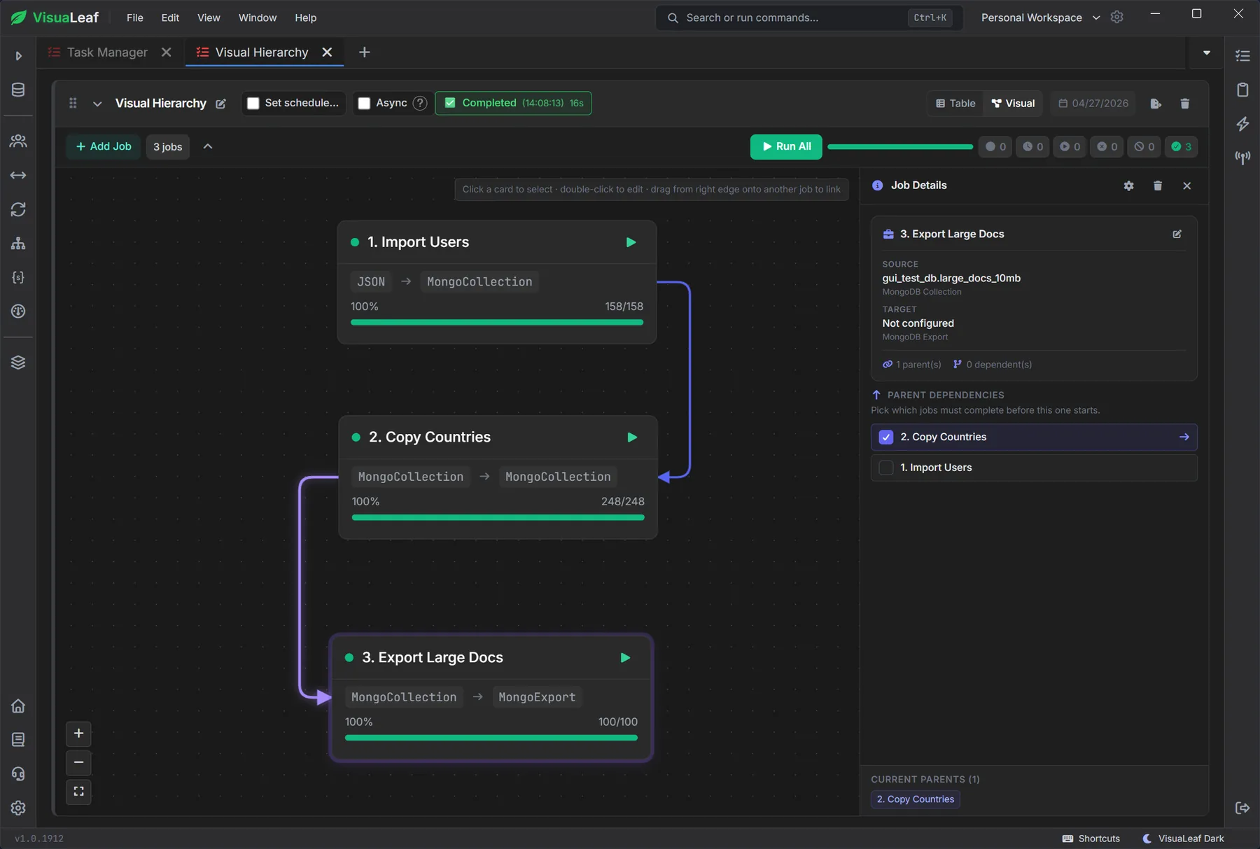 MongoDB task manager — import, export, and ETL automation