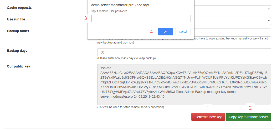 Backup manager Install with sshpass from settings page