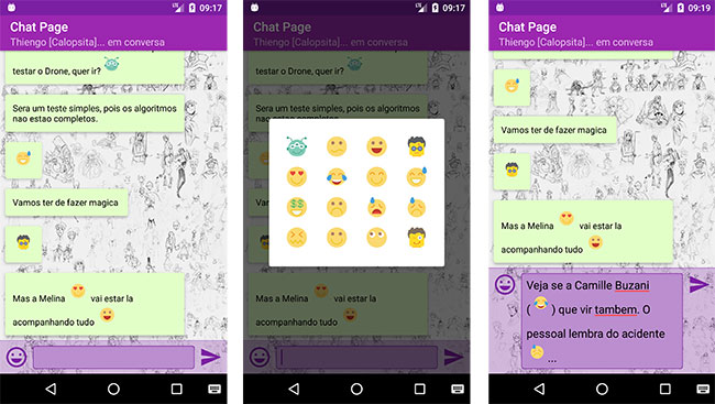 Telas do aplicativo Android de chat