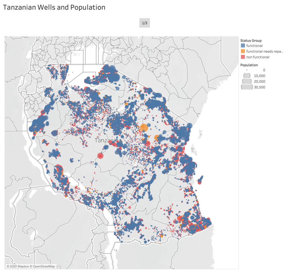 map of Tanzania with the wells