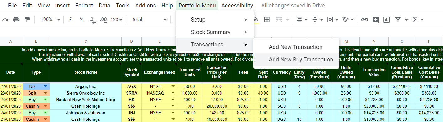 Custom Transactions Menu