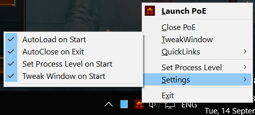 PoE Launcher Menu, Settings