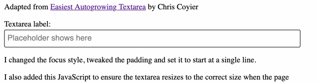 As text is typed into the textarea the textarea expands in height to fit