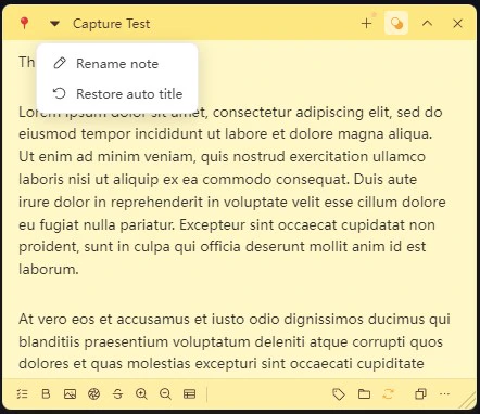 The rename note menu