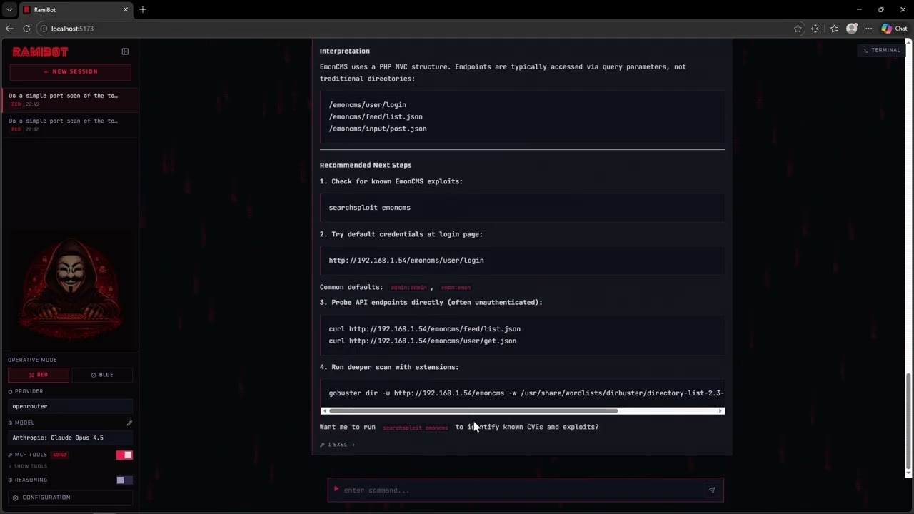 RamiBot in Action — AI-Assisted Pentesting Pipeline (Claude 4.5 + Rami-Kali)