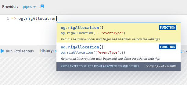 Pipe function for list interventions and rigs