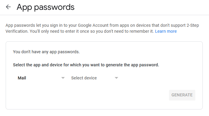 Create App Password Screenshot