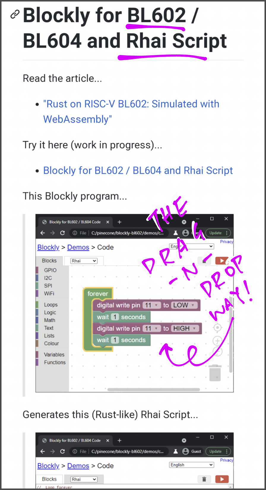 Blockly for BL602 / BL604 and Rhai Script