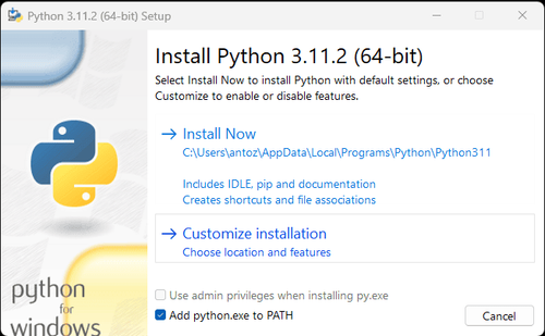 install python