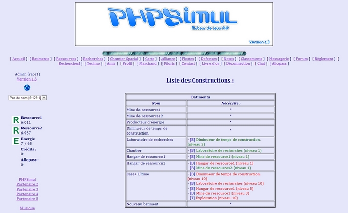 capture d'écran de PHPSimul