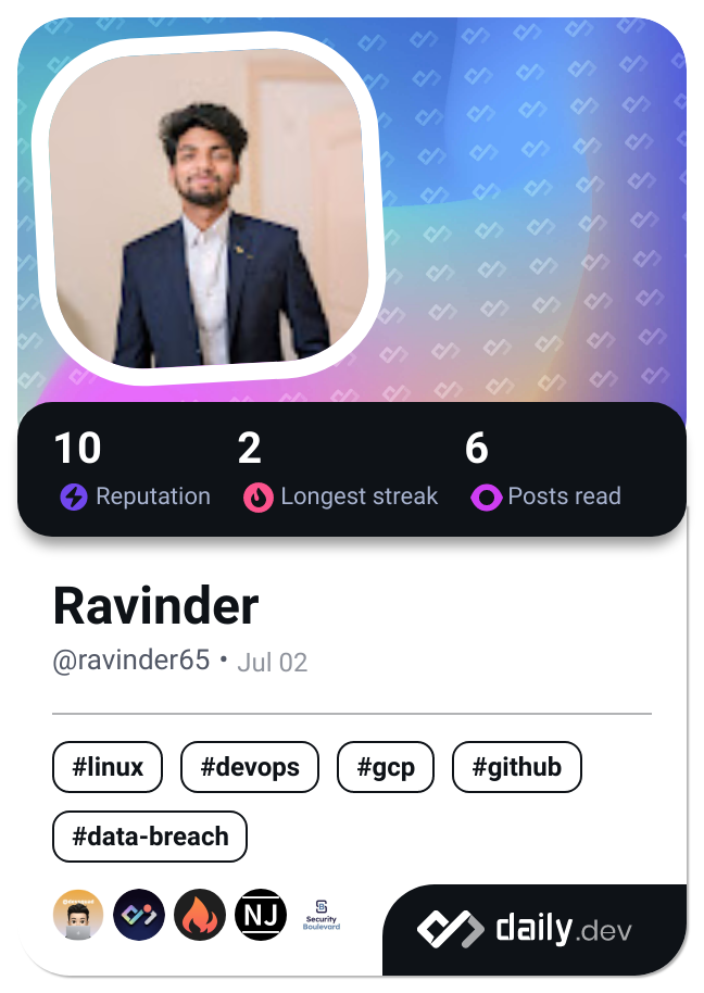 Ravinder's Dev Card