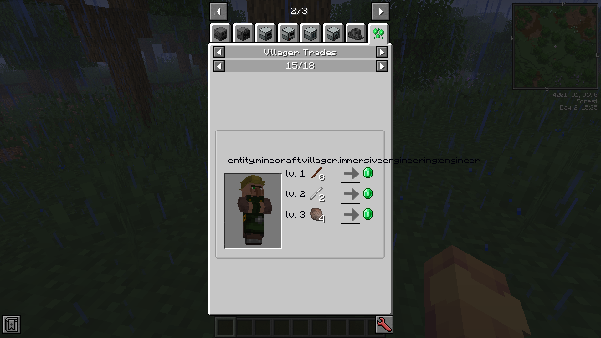 Screenshot of an Immersive Engineering villager rendering with the translation key