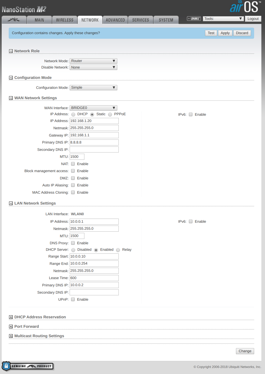 NanoStation network tab