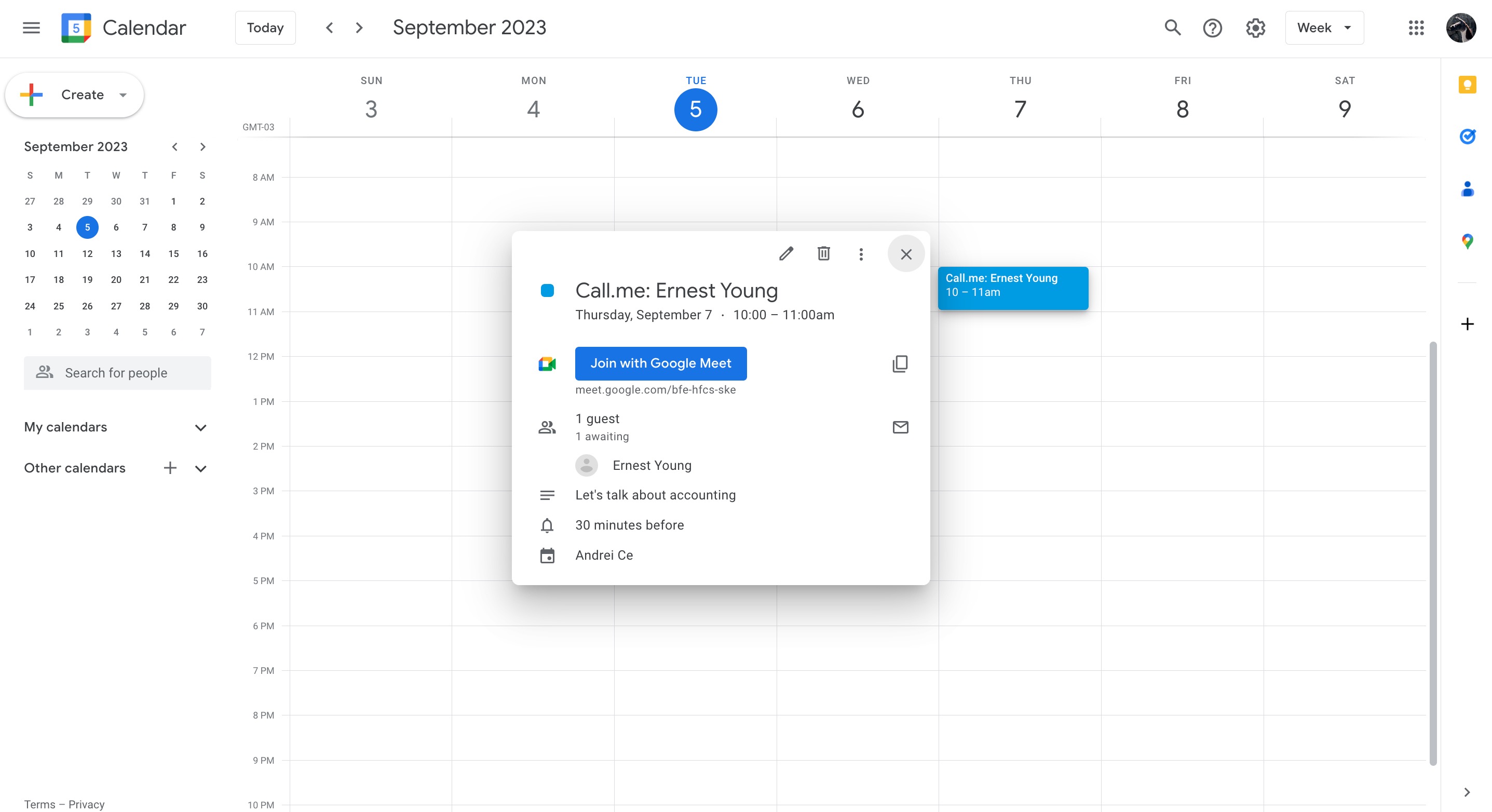 Google Calendar event created