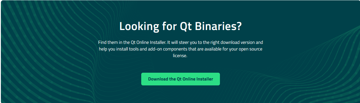Image showcasing the green box in the Qt page that says "Download the Qt Online Installer"