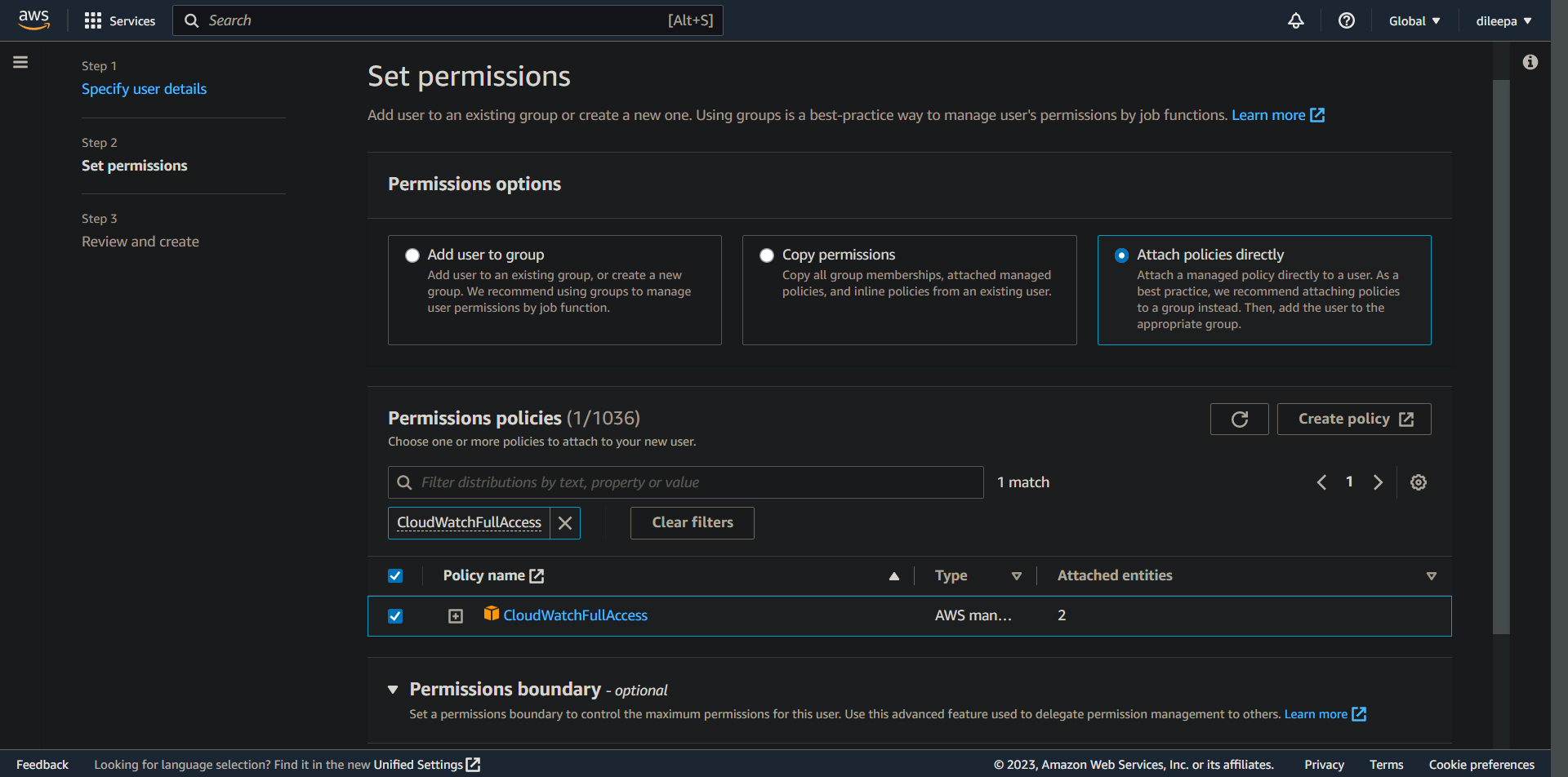 Set Permissions to IAM Client